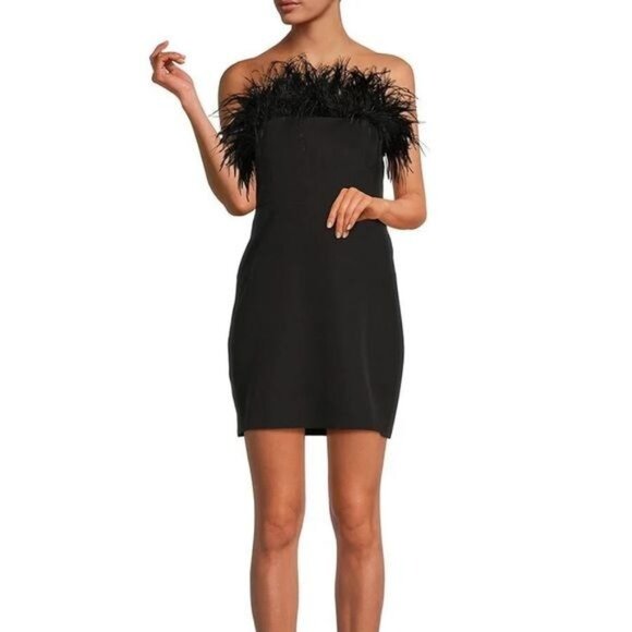 NWT Sam Edelman Women's Fringe Trim Bandeau Mini Dress 4 - Black - Picture 1 of 3
